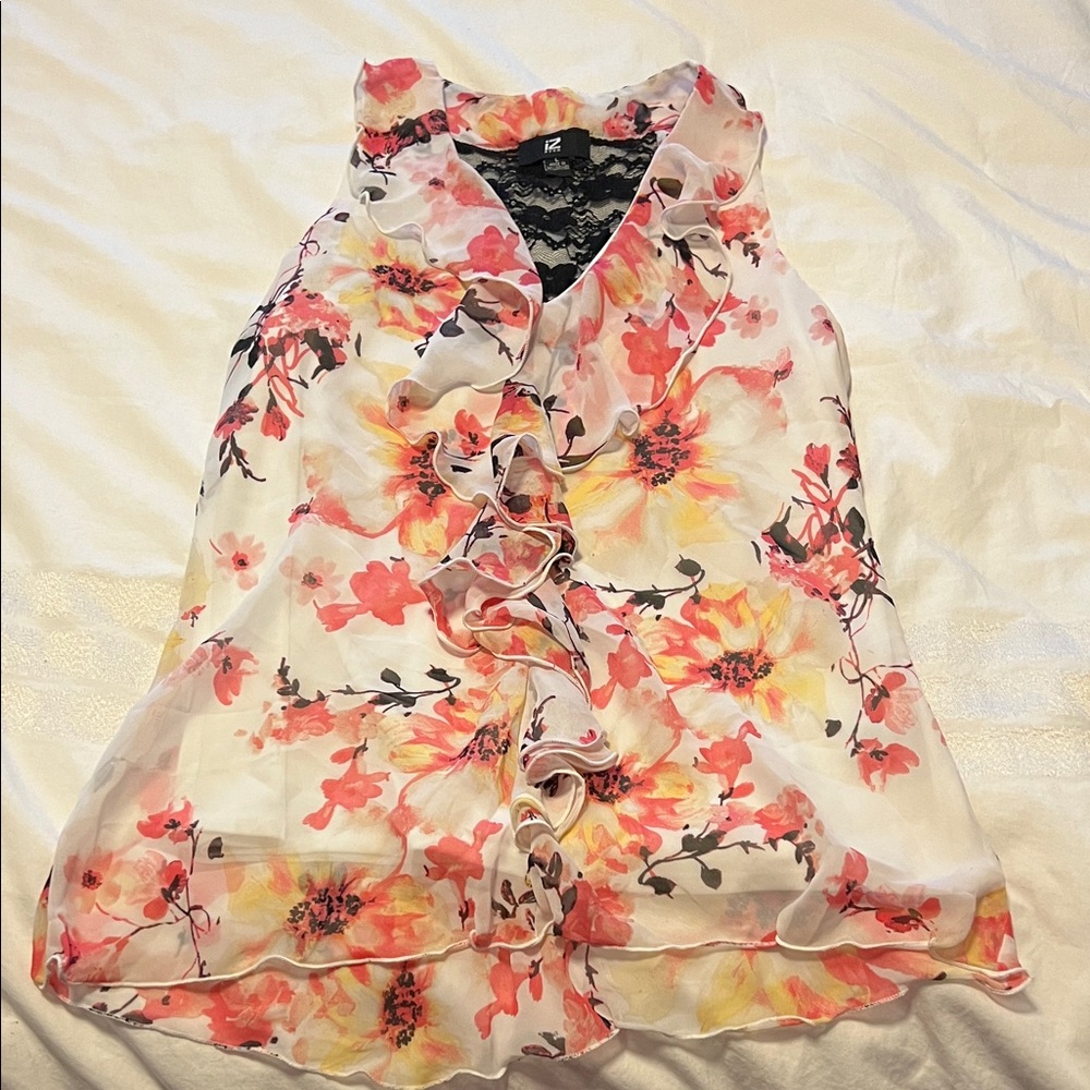 Iz Byer Floral Ruffle Blouse - Large
